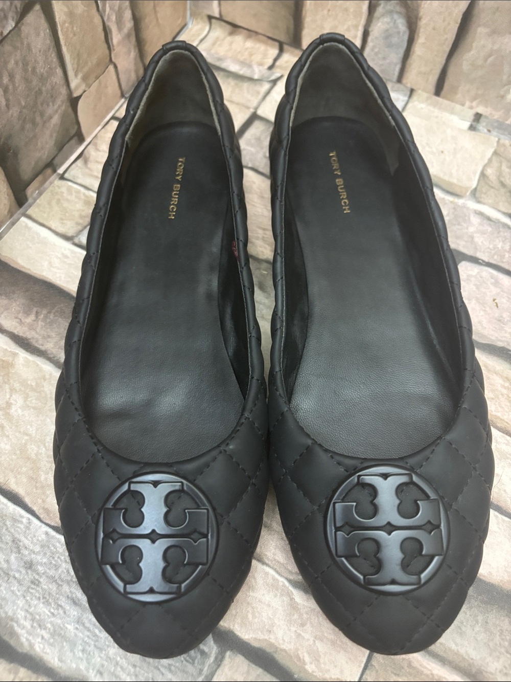 Tory Burch Black Quilted Logo Ballet Flats
